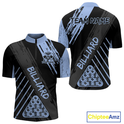 Light-Blue Grunge Billiard Ball Pool Men Polo & 1/4-Zip Shirt Custom 8 Ball Billiards Jerseys NYN2452