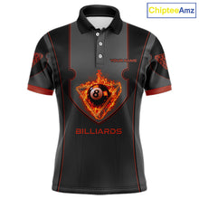 Load image into Gallery viewer, Fire Flame 8 Ball Pool Polo &amp; 1/4-Zip Team Shirt For Men Custom Billiards Ball Apparel|Red NYN2456