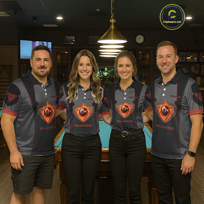 Fire Flame 8 Ball Pool Polo & 1/4-Zip Team Shirt For Women Custom Billiards Ball Apparel|Red NYN2456