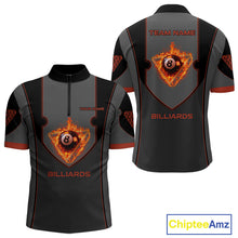 Load image into Gallery viewer, Fire Flame 8 Ball Pool Polo &amp; 1/4-Zip Team Shirt For Men Custom Billiards Ball Apparel|Red NYN2456