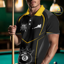 Load image into Gallery viewer, Black 8 Ball Crown Pool Men Polo &amp; 1/4-Zip Team Shirts Custom Billiards Ball &amp; Cue Attire|Yellow NYN2459
