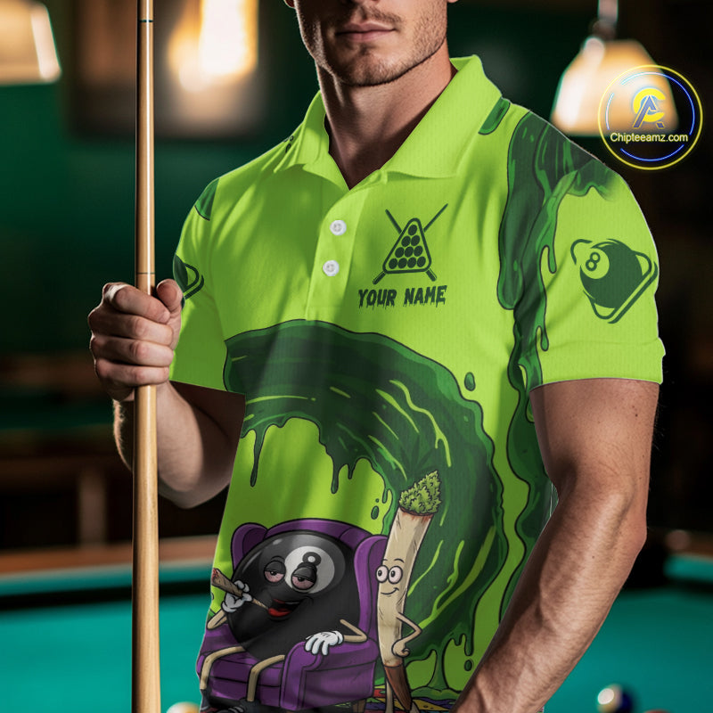 Green Dripping Funny Smoking 8 Ball Billiard Pool Shirt For Men Custom Billiard Team Jerseys NYN3047