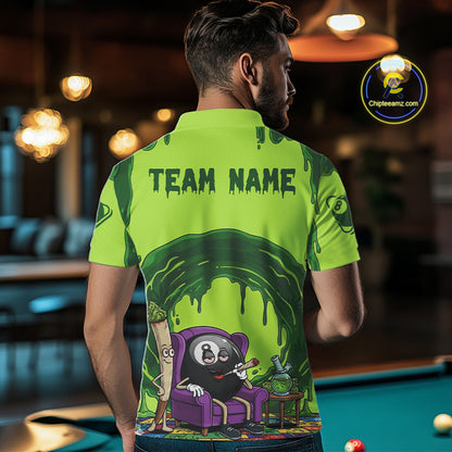 Green Dripping Funny Smoking 8 Ball Billiard Pool Shirt For Men Custom Billiard Team Jerseys NYN3047