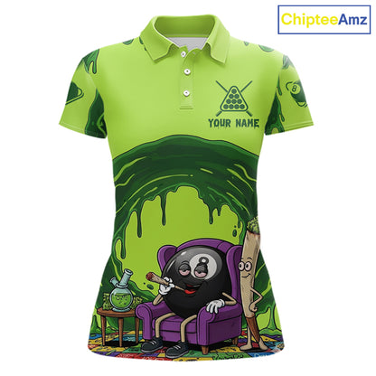 Green Dripping Funny Smoking 8 Ball Billiard Pool Shirt For Women Custom Billiard Team Jerseys NYN3047