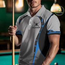 Load image into Gallery viewer, Camo 8 Ball Pool Billiard Polo &amp; 1/4-Zip Shirt For Men Custom Blue And Grey Billiard Team Attire NYN3048