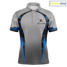 Load image into Gallery viewer, Camo 8 Ball Pool Billiard Polo &amp; 1/4-Zip Shirt For Men Custom Blue And Grey Billiard Team Attire NYN3048