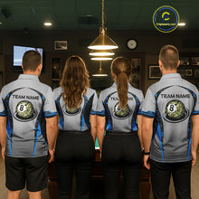 Load image into Gallery viewer, Camo 8 Ball Pool Billiard Polo &amp; 1/4-Zip Shirt For Men Custom Blue And Grey Billiard Team Attire NYN3048