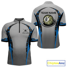 Load image into Gallery viewer, Camo 8 Ball Pool Billiard Polo &amp; 1/4-Zip Shirt For Men Custom Blue And Grey Billiard Team Attire NYN3048
