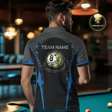 Load image into Gallery viewer, Camo 8 Ball Pool Billiard Polo &amp; 1/4-Zip Shirt For Men Custom Blue And Black Billiard Team Attire NYN3049