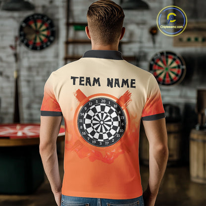 Men's Custom Dart Shirt With Skeleton Middle Finger Skull And Fiery Orange NYN0257