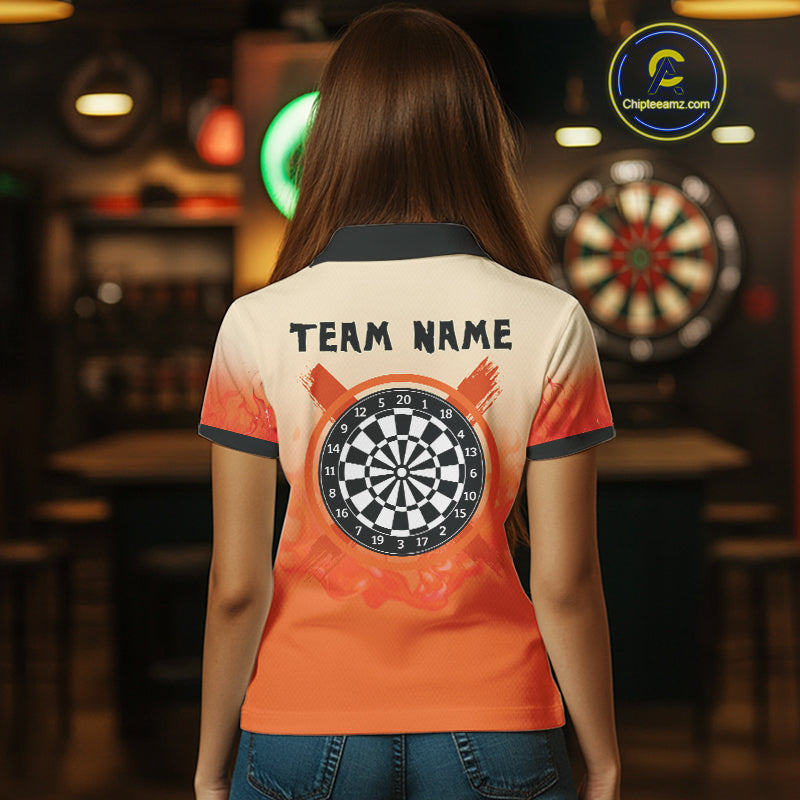 Women's Custom Dart Shirt With Skeleton Middle Finger Skull And Fiery Orange NYN0257