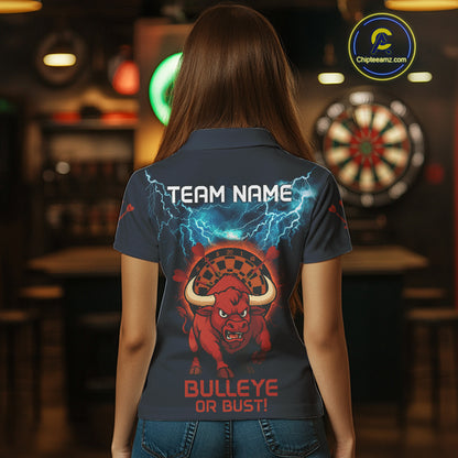 Women's Custom Darts Shirt With Red Angry Bull Lightning Effect And Flame Dartboard NYN0262