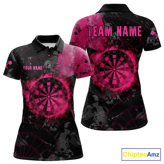 Black And Pink Smoking Dartboard Women Dart Polo 1/4-Zip Shirt Custom Grunge Dart Team Attire NYN3214