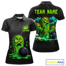 Load image into Gallery viewer, Women's funny green cactus bowling polo shirt mockup custom bowling team jersey cactus bowling apparel