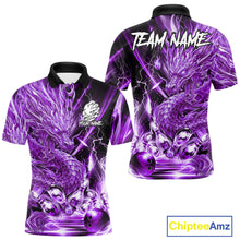 Load image into Gallery viewer, Men's thunder lightning purple dragon bowling polo shirt mockup custom bowling team jersey