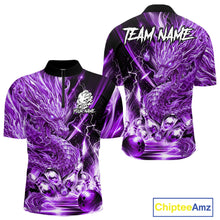 Load image into Gallery viewer, Men's thunder lightning purple dragon bowling quarter zip shirt mockup custom bowling team jersey