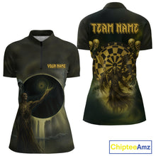 Load image into Gallery viewer, Custom Brown Skeleton Dartboard Darts Quarter-Zip Shirt For Women - Darts Jersey NYN0733