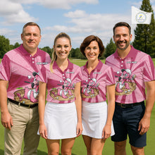 Load image into Gallery viewer, Golf team wearing matching flamingo golf polos during club championship, personalized golf uniforms for tournaments, charity golf events and corporate golf outings.