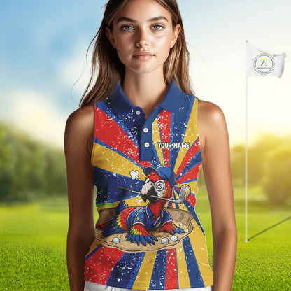 Womens Funny Parrot Golf Shirts Grunge Colorful Golf Clothing Custom Golf Sleeveless Polo, Golf Upf Shirts NYN3765