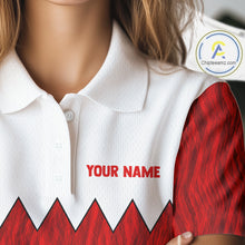 Load image into Gallery viewer, Female golfer wearing watermelon golf polo during a summer golf outing, lightweight golf apparel for beach vacations, golf leagues and resort clubs. Symbolizes friendship, optimism and relaxation