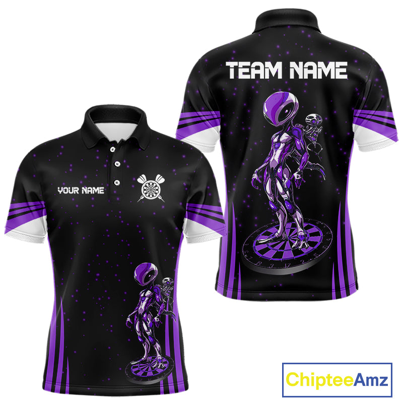Custom Purple Alien Dartboards Dart Polo Shirts For Men Outfits Alien Dart Team Jerseys NYN1023