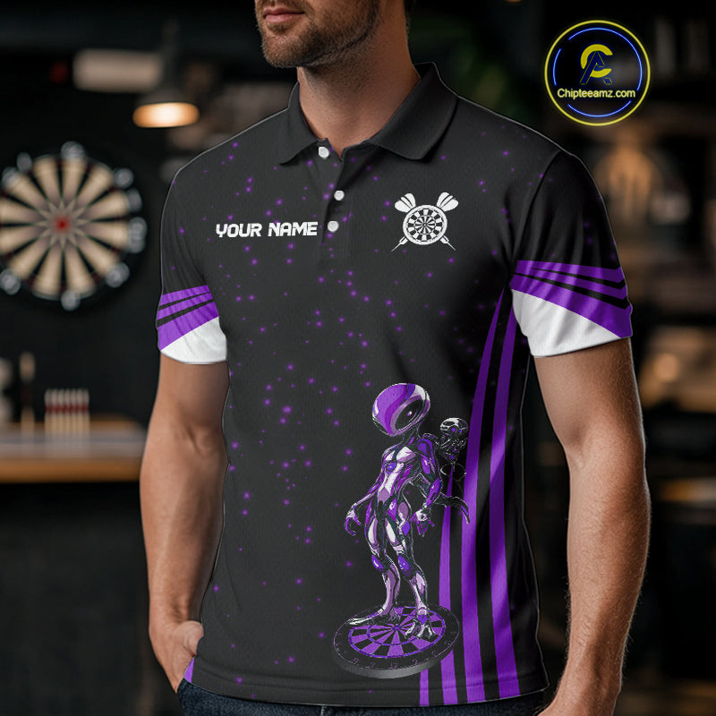 Custom Purple Alien Dartboards Dart Polo Shirts For Men Outfits Alien Dart Team Jerseys NYN1023