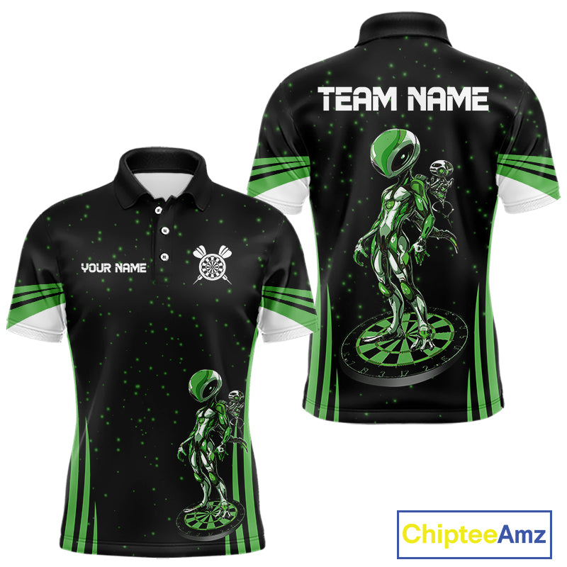 Custom Green Alien Dartboards Dart Polo Shirts For Men Outfits Alien Dart Team Jerseys NYN1024