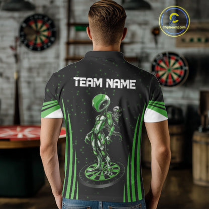 Custom Green Alien Dartboards Dart Polo Shirts For Men Outfits Alien Dart Team Jerseys NYN1024