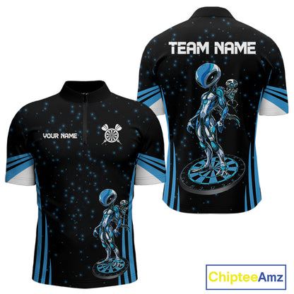 Custom Navy Alien Dartboards Dart 1/4-Zip Shirts For Men Outfits Alien Dart Team Jerseys NYN1025