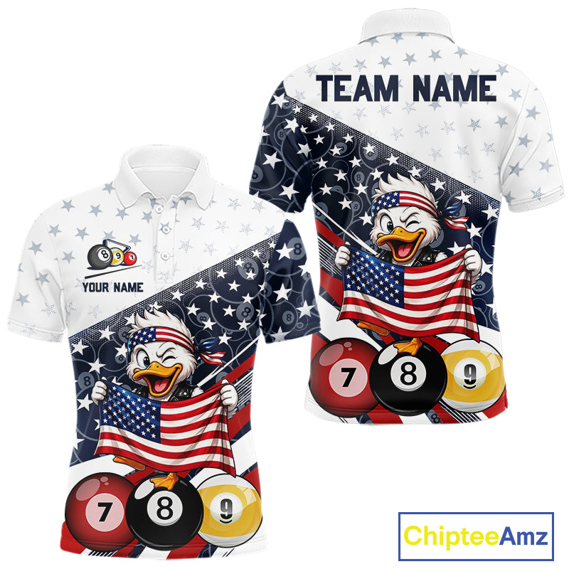 Funny Duck 8 Ball & 9 Ball Billiard Shirt For Men Custom US Flag Patriotic Billiard Pool Team Jersey NYN4075