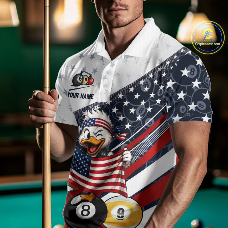 Funny Duck 8 Ball & 9 Ball Billiard Shirt For Men Custom US Flag Patriotic Billiard Pool Team Jersey NYN4075