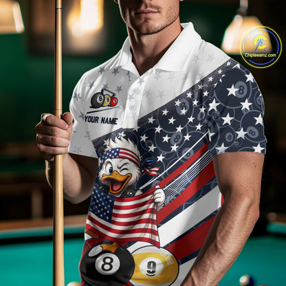 Funny Duck 8 Ball & 9 Ball Billiard Shirt For Men Custom US Flag Patriotic Billiard Pool Team Jersey NYN4075