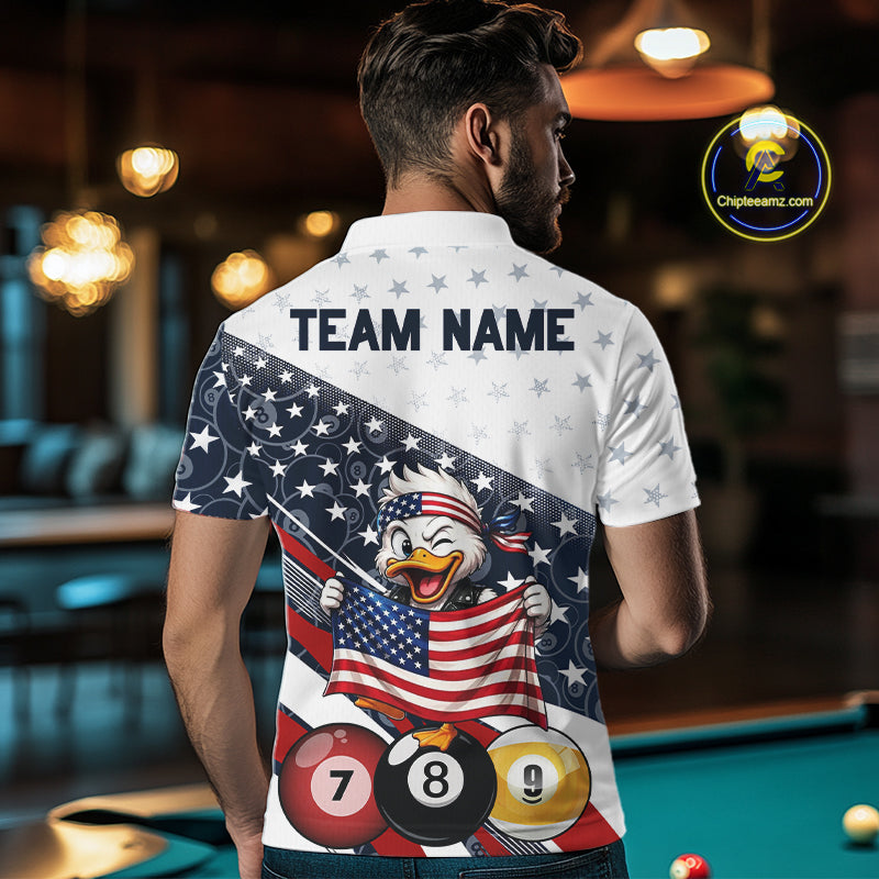 Funny Duck 8 Ball & 9 Ball Billiard Shirt For Men Custom US Flag Patriotic Billiard Pool Team Jersey NYN4075