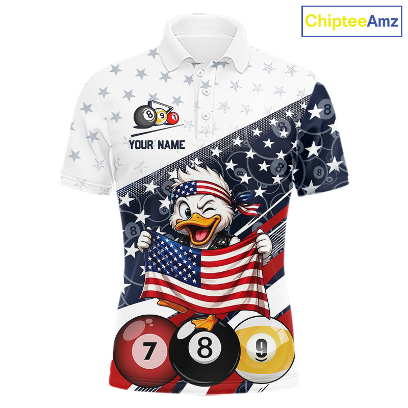Funny Duck 8 Ball & 9 Ball Billiard Shirt For Men Custom US Flag Patriotic Billiard Pool Team Jersey NYN4075