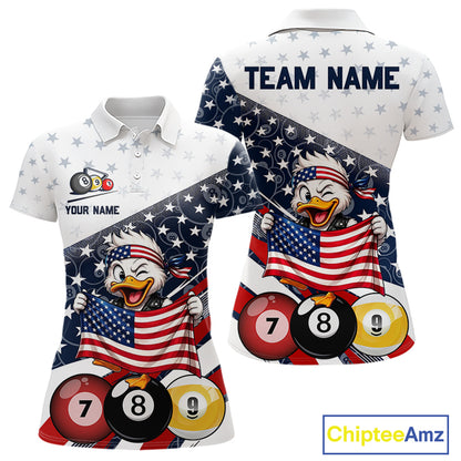 Funny Duck 8 Ball & 9 Ball Billiard Shirt For Women Custom US Flag Patriotic Billiard Pool Team Jersey NYN4075