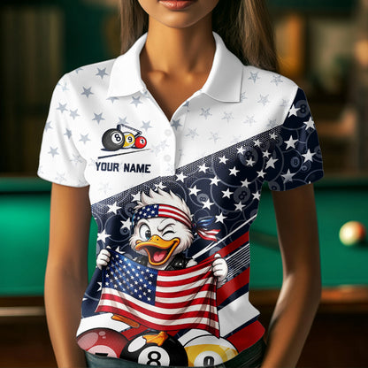 Funny Duck 8 Ball & 9 Ball Billiard Shirt For Women Custom US Flag Patriotic Billiard Pool Team Jersey NYN4075