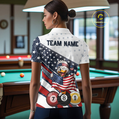 Funny Duck 8 Ball & 9 Ball Billiard Shirt For Women Custom US Flag Patriotic Billiard Pool Team Jersey NYN4075