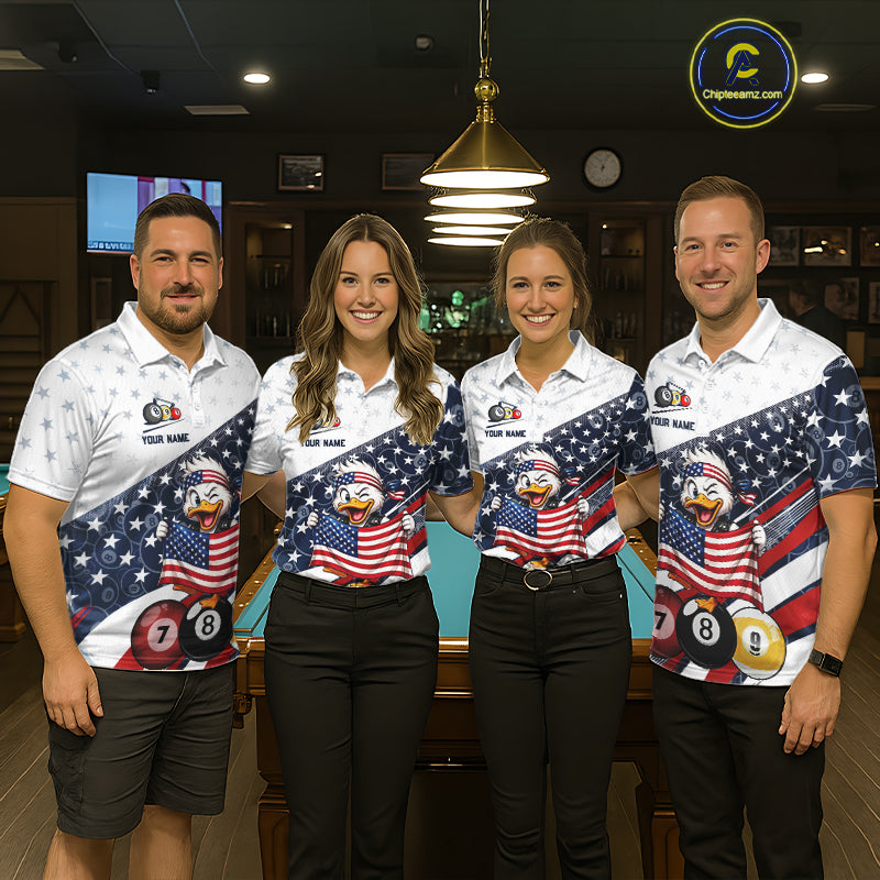 Funny Duck 8 Ball & 9 Ball Billiard Shirt For Men Custom US Flag Patriotic Billiard Pool Team Jersey NYN4075