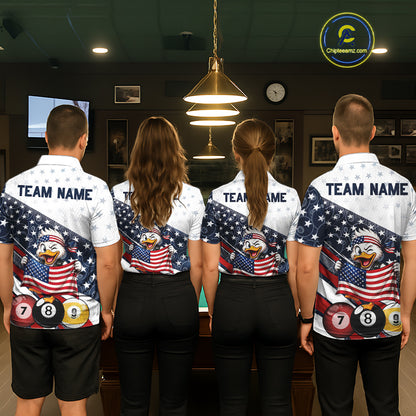 Funny Duck 8 Ball & 9 Ball Billiard Shirt For Men Custom US Flag Patriotic Billiard Pool Team Jersey NYN4075