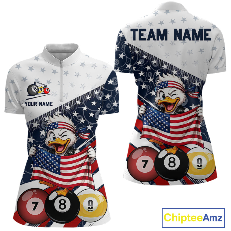 Funny Duck 8 Ball & 9 Ball Billiard Shirt For Women Custom US Flag Patriotic Billiard Pool Team Jersey NYN4075