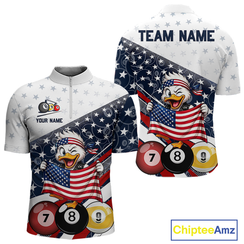 Funny Duck 8 Ball & 9 Ball Billiard Shirt For Men Custom US Flag Patriotic Billiard Pool Team Jersey NYN4075