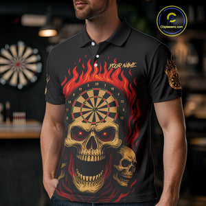 Custom Grunge Horror Skull Fire Flame Dartboard Dart Polo Jerseys For Men Dart Gifts NYN1648