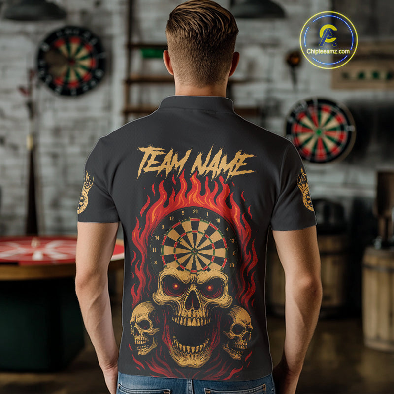 Custom Grunge Horror Skull Fire Flame Dartboard Dart Polo Jerseys For Men Dart Gifts NYN1648
