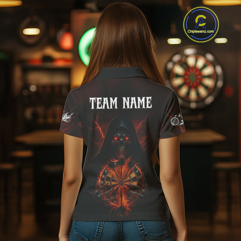 Custom Lightning Red Bone Skeleton Dartboard Dart Women Polo Jerseys Dart Shirt Gifts NYN1649