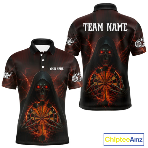 Custom Lightning Red Bone Skeleton Dartboard Dart Men Polo Jerseys Dart Shirt Gifts NYN1649