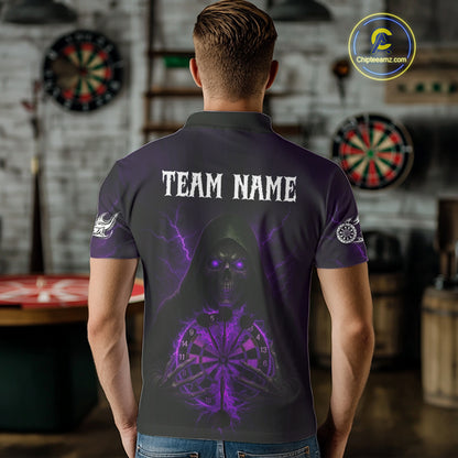 Custom Lightning Purple Bone Skeleton Dartboard Dart Men Polo Jerseys Dart Shirt Gifts NYN1650