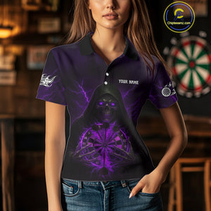 Custom Lightning Purple Bone Skeleton Dartboard Dart Women Polo Jerseys Dart Shirt Gifts NYN1650