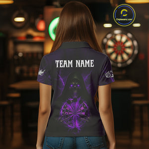 Custom Lightning Purple Bone Skeleton Dartboard Dart Women Polo Jerseys Dart Shirt Gifts NYN1650