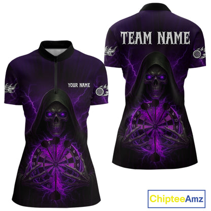 Custom Lightning Purple Bone Skeleton Dartboard Dart Women Quarter-Zip Jerseys Dart Shirt Gifts NYN1650