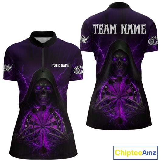 Custom Lightning Purple Bone Skeleton Dartboard Dart Women Quarter-Zip Jerseys Dart Shirt Gifts NYN1650